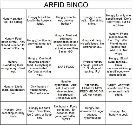 ARFID Bingo card